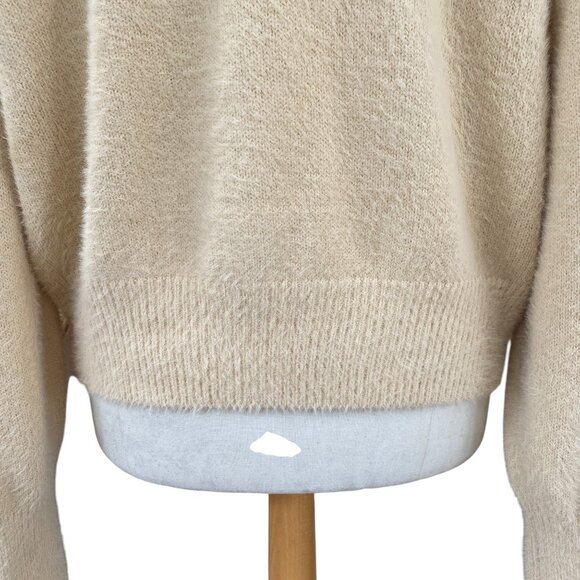 Urban Outfitters Oversized Puff Sleeve Button Cardigan Cream Slouchy Fuzzy-S - Picture 9 of 13